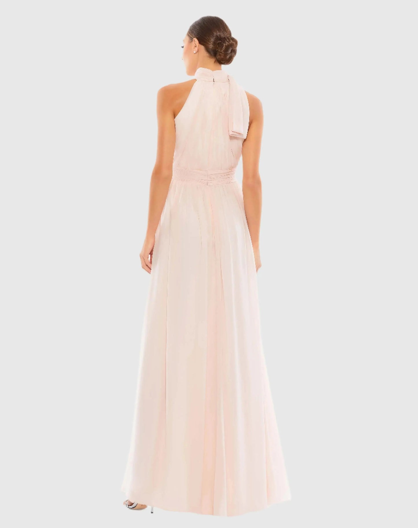 Petite Pink A Line Gown with High Neckline