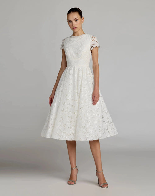 Petite White Embroidered Lace A Line Midi Dress