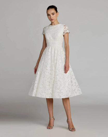 Petite White Embroidered Lace A Line Midi Dress