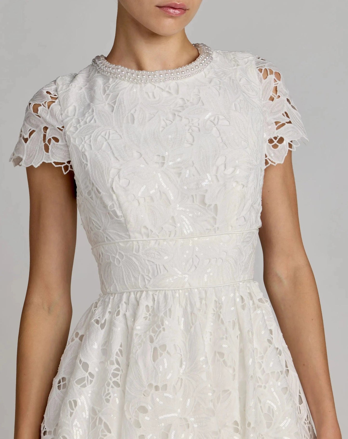 Petite White Embroidered Lace A Line Midi Dress
