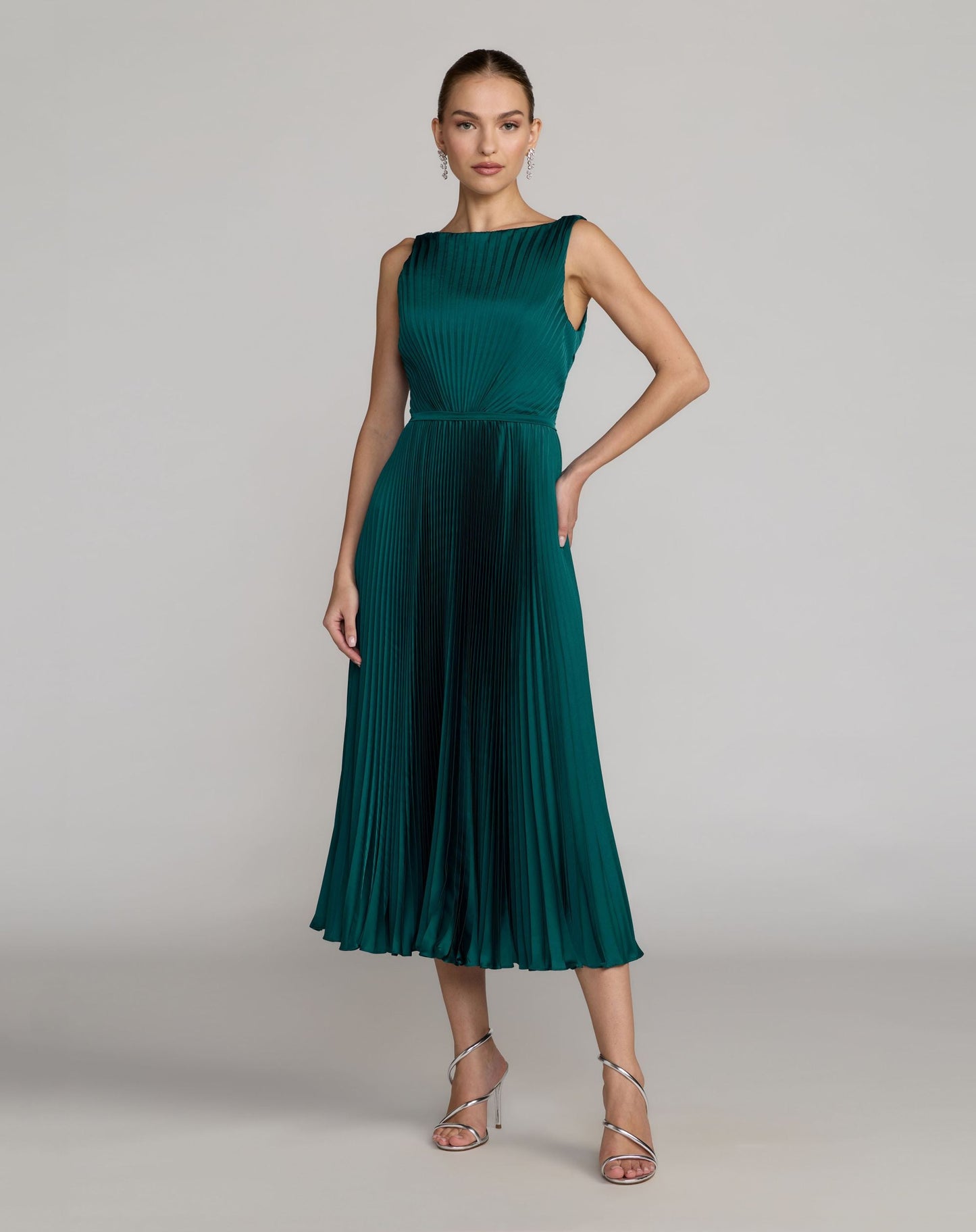 Petite Teal Sleeveless High Neck Pleated Midi Dress
