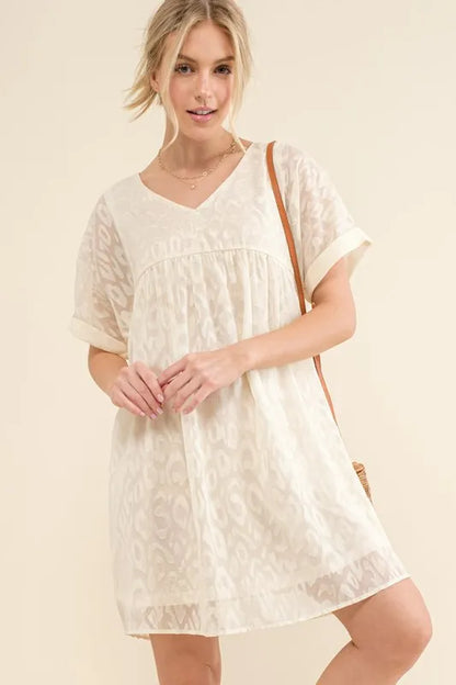 Hazel Blues® |  And The Why Woven Leopard Baby Doll Roll-Sleeve Casual Dress