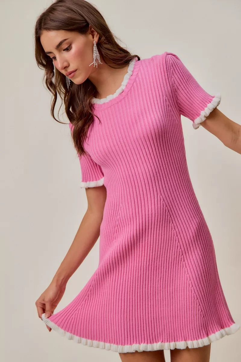 Hazel Blues® |  SO ME Contrast Ruffled Sweater Knit Mini Dress