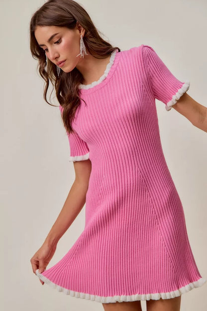 Hazel Blues® |  SO ME Contrast Ruffled Sweater Knit Mini Dress
