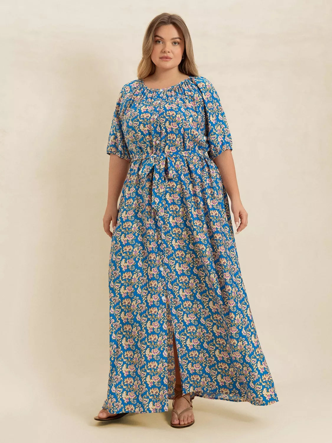 Hazel Blues® | Floral Print Maxi Dress with Side Slit