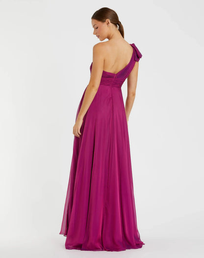 Petite Purple Sleeveless One Shoulder Pleated Gown