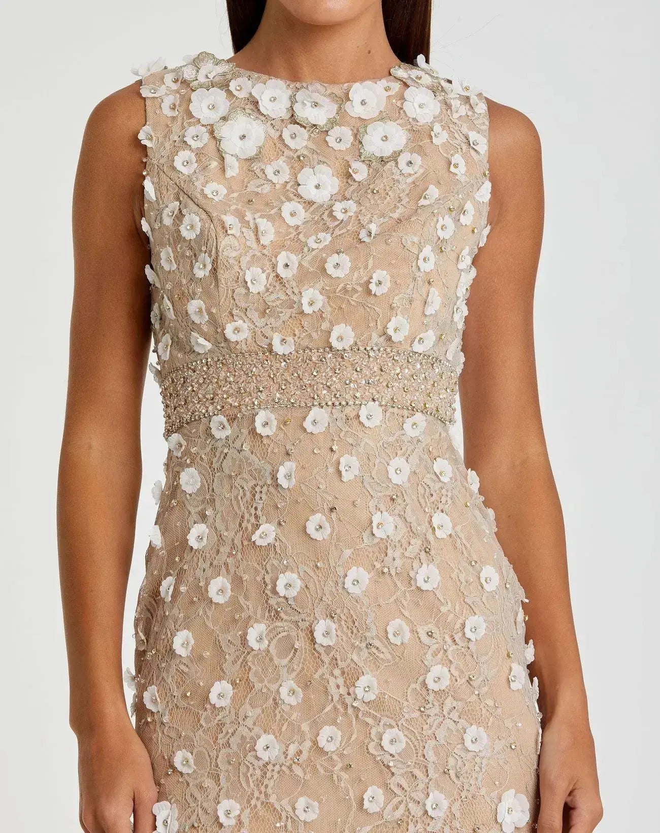 Petite Nude Floral Applique Sleeveless Midi Dress