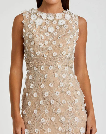 Petite Nude Floral Applique Sleeveless Midi Dress