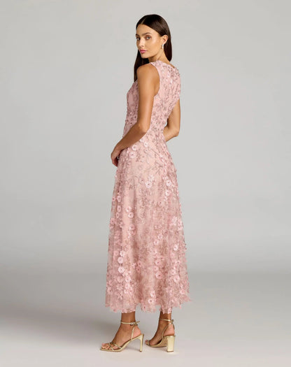 Petite Pink Floral Embroidered High Neck Midi Dress