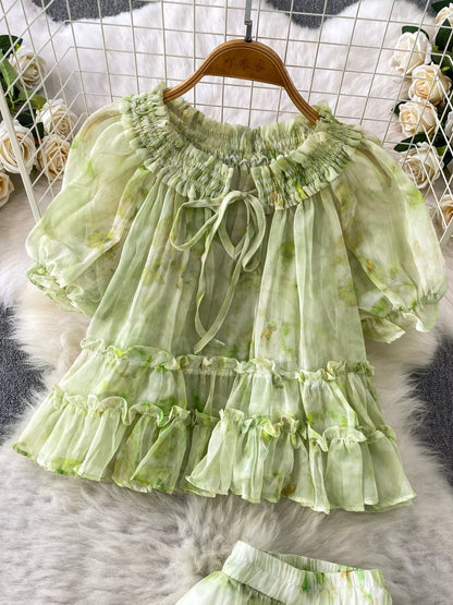 Hazel Blues® |  Floral Print Ruffle Hem Blouse and Skirt Set