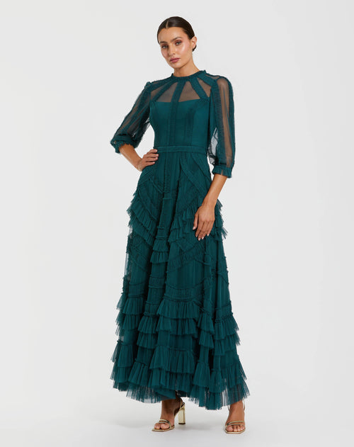 Petite Teal High Neck Tiered Ruffle Maxi Dress