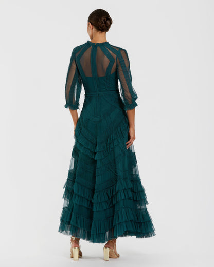 Petite Teal High Neck Tiered Ruffle Maxi Dress