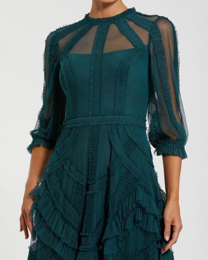 Petite Teal High Neck Tiered Ruffle Maxi Dress