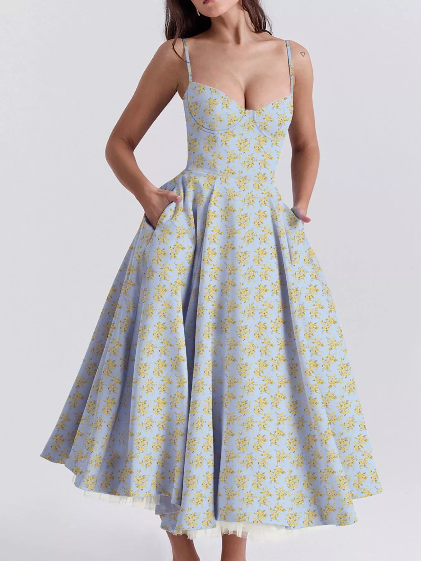 Hazel Blues® |  Sweetheart Neck A-Line Midi Dress