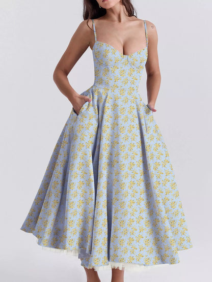 Hazel Blues® |  Sweetheart Neck A-Line Midi Dress
