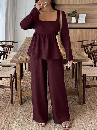 Hazel Blues® | Square Neck Long Sleeve Top and Pants Two-Piece Set