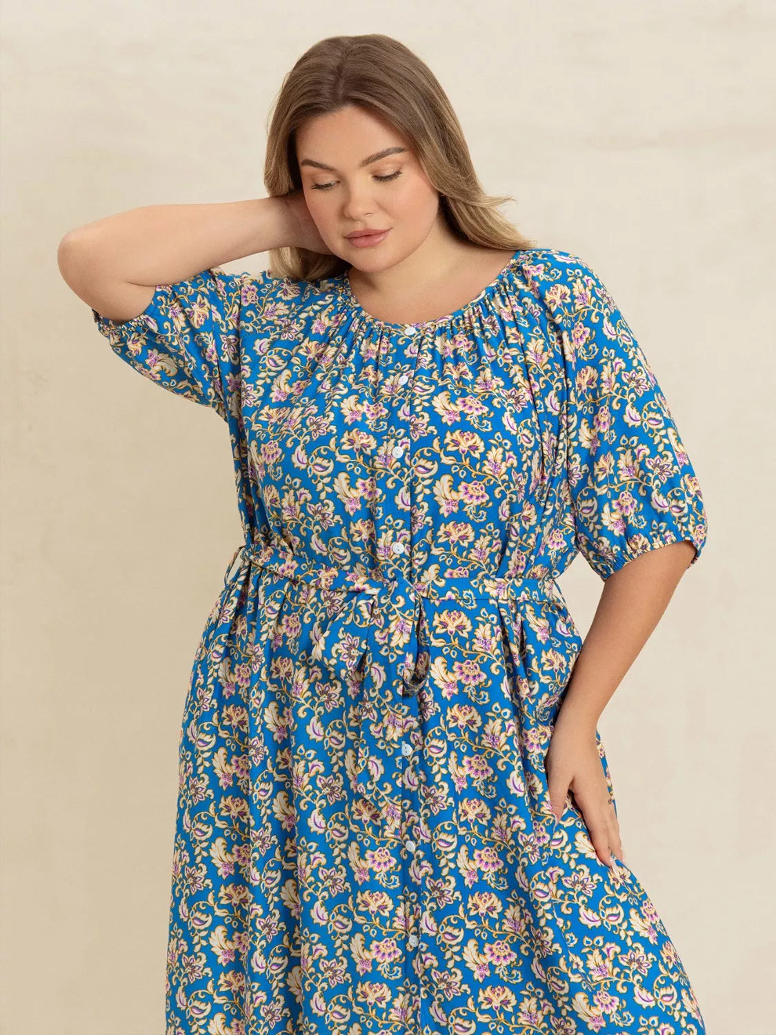 Hazel Blues® | Floral Print Maxi Dress with Side Slit