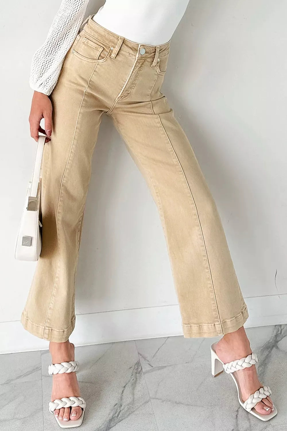 Hazel Blues® |  Solid Color Seamed Center Wide Leg Cropped Jeans