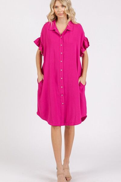 Hazel Blues® |  Mittoshop Button Down Flounce Sleeve Dress with Pockets