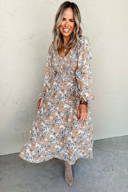 Hazel Blues® |  Printed V-Neck Long Sleeve Dress