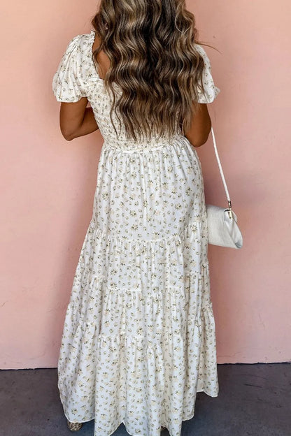 Hazel Blues® |  Floral Smocked Short Puff Sleeve Maxi Dress