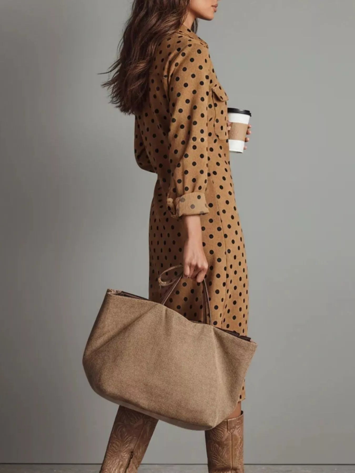 Hazel Blues® |  Polka Dot Button-Down Midi Dress