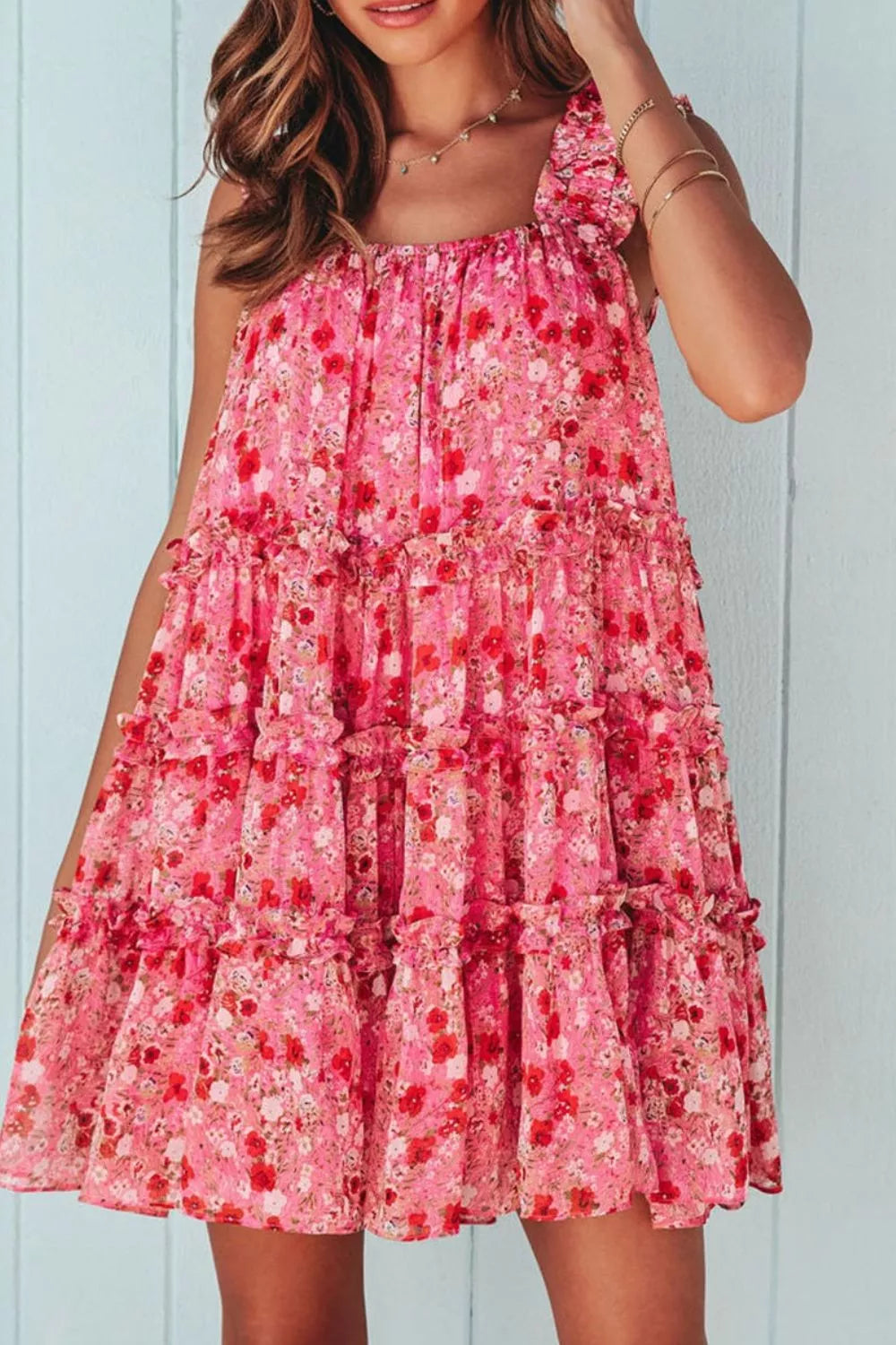 Hazel Blues® |  Floral Print Ruffle Tiered Mini Dress