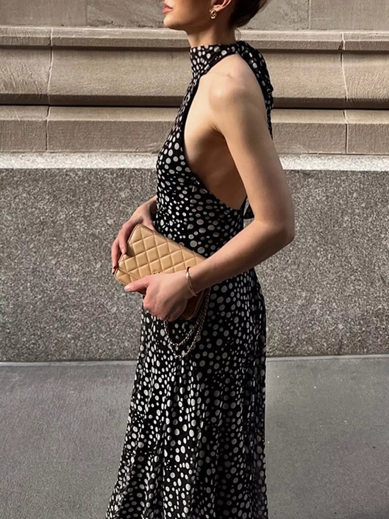 Hazel Blues® |  Halter Neck Polka Dot Maxi Dress