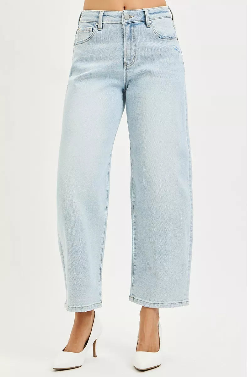 Hazel Blues® |  RISEN High Rise Crop Barrel Jeans