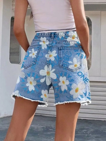 Hazel Blues® |  Daisy Frayed Hem Denim Shorts