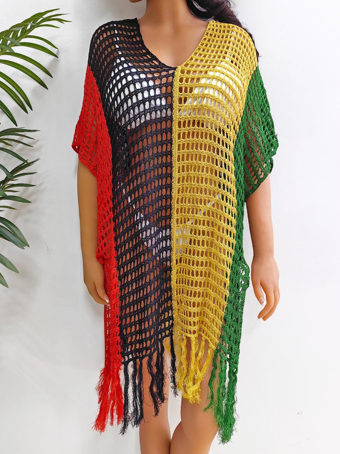 Hazel Blues® | Fringe Color Block Scoop Neck Cover Up