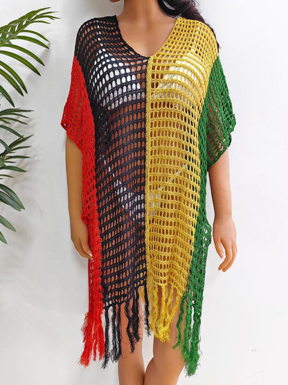Hazel Blues® | Fringe Color Block Scoop Neck Cover Up