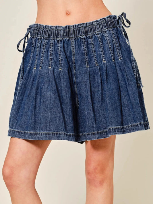 Hazel Blues® |  Pleated Elastic Waist Denim Shorts