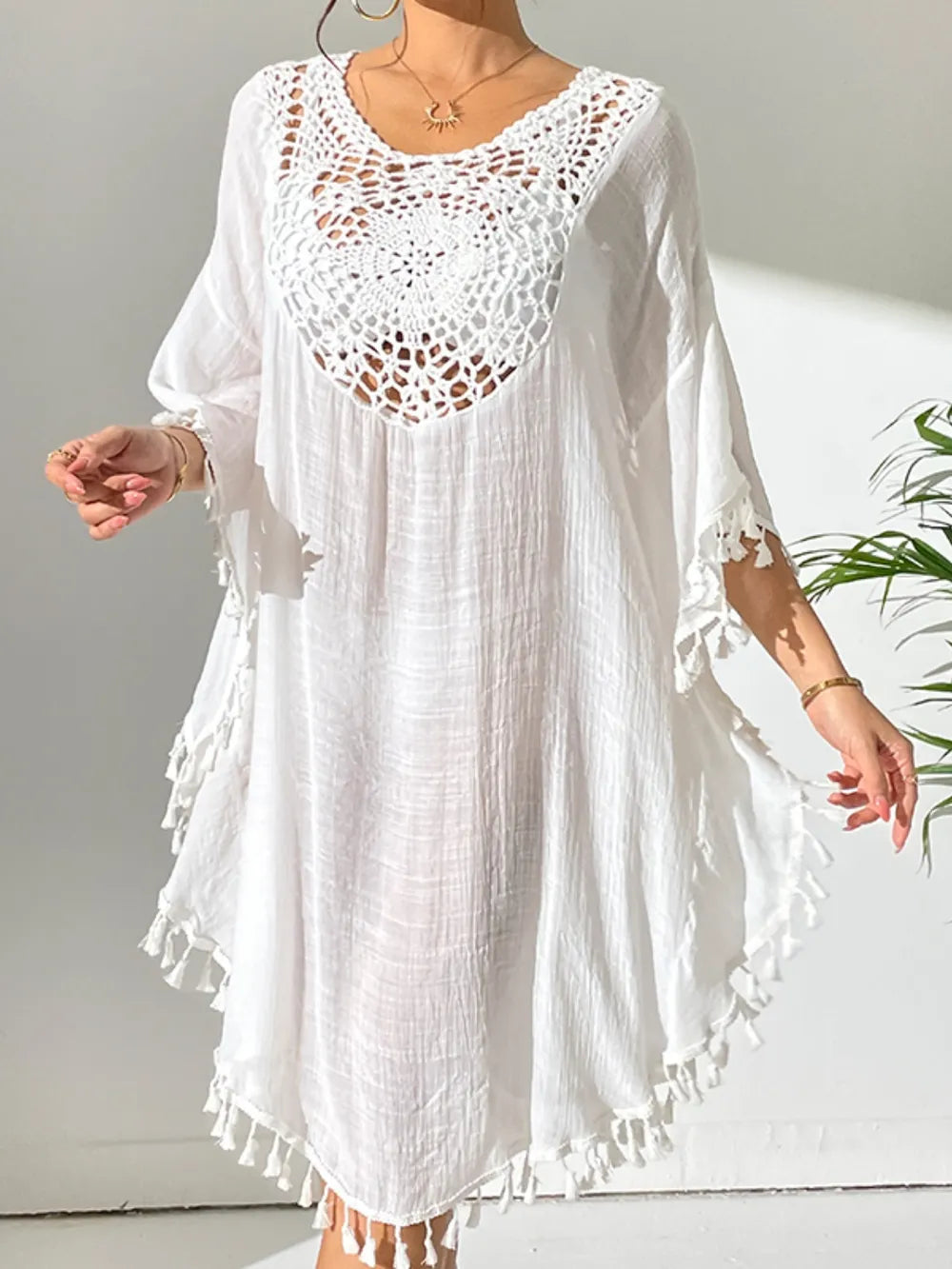 Hazel Blues® | Tassel Cutout Scoop Neck Cover-Up Dress