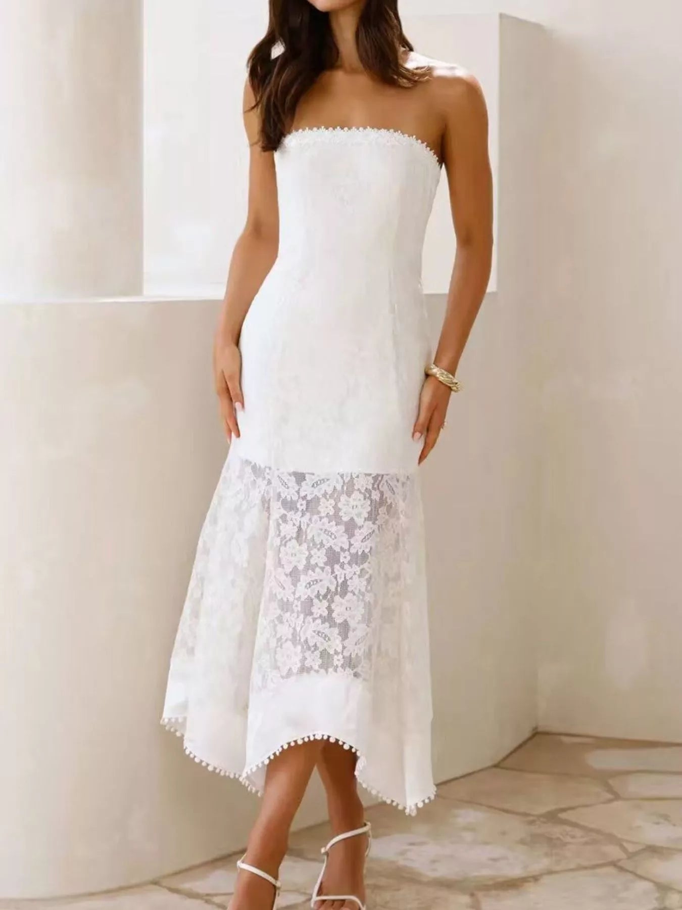 Hazel Blues® |  Elegant Lace Strapless Midi Dress