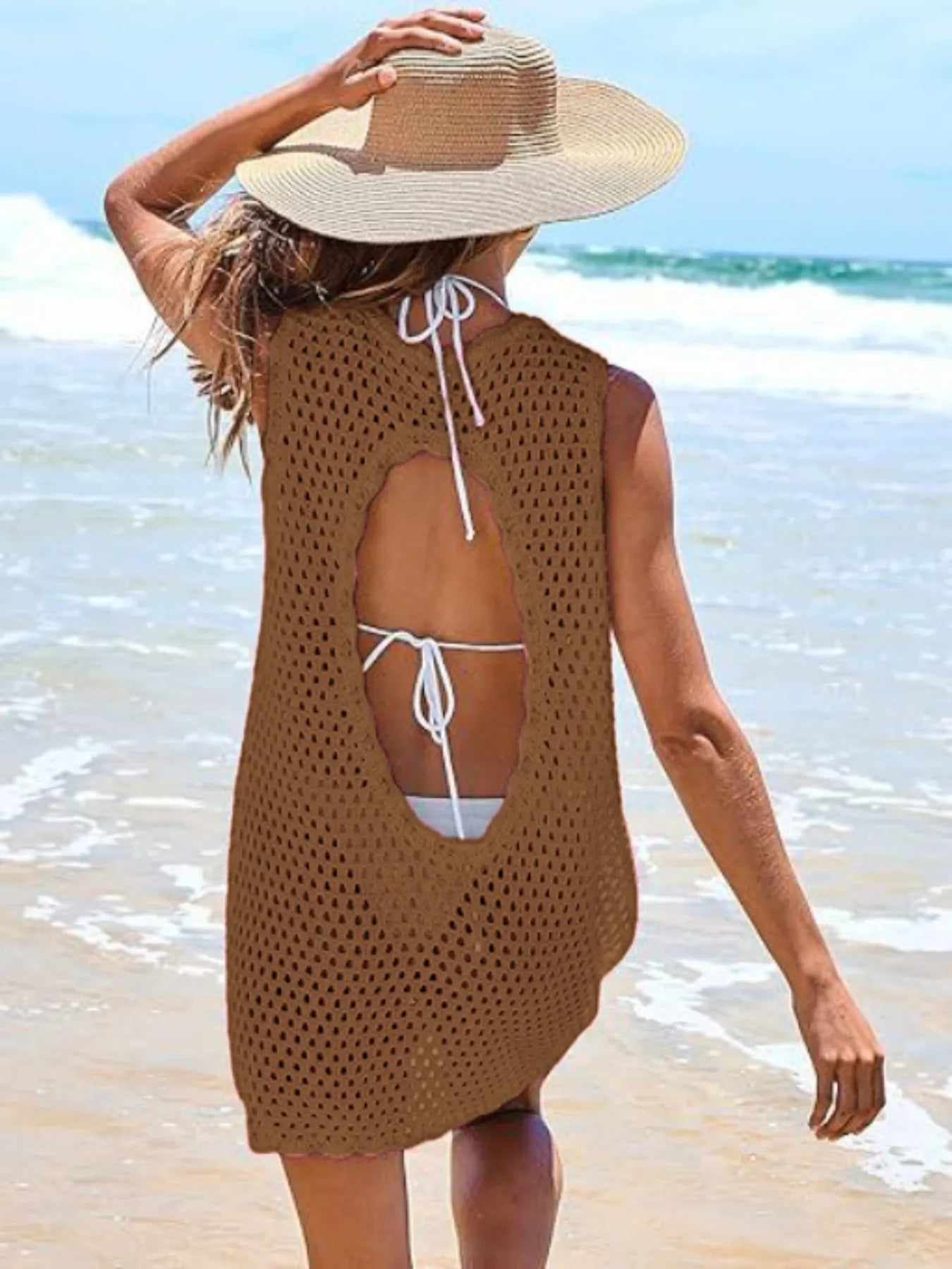 Hazel Blues® | Color Block Openwork Sleeveless Cutout Back Cover-Up