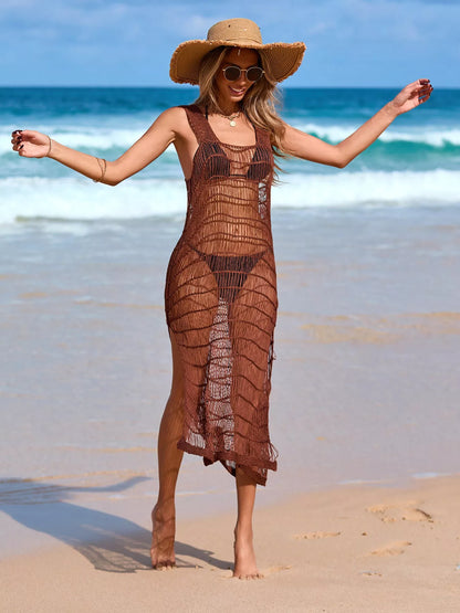 Hazel Blues® | Sleeveless Crochet Knit Slit Cover-Up Dress