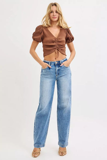 Hazel Blues® |  RISEN High Rise Wide Baggy Jeans
