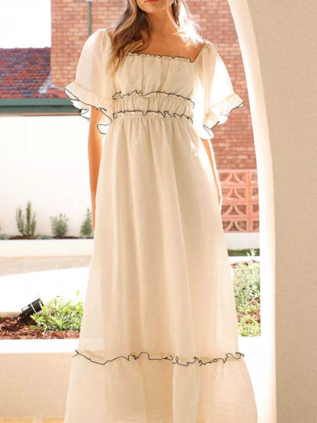 Hazel Blues® |  Ruffled Short Sleeve Tiered Maxi Dress