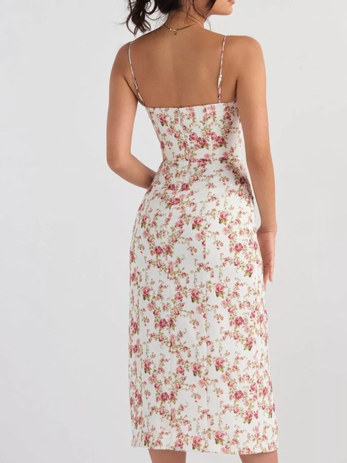 Hazel Blues® |  Floral Print Lace Trim Slit Midi Dress
