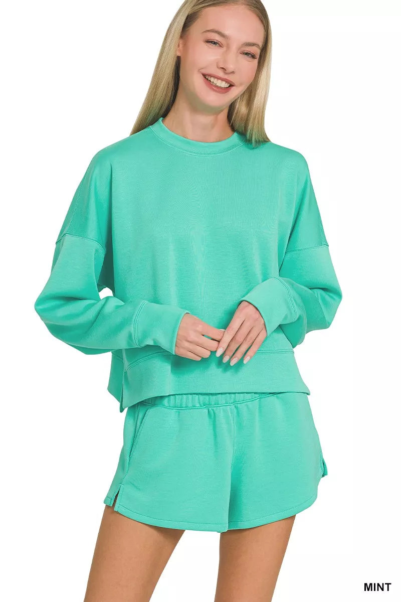 Hazel Blues® |  Zenana Scuba Long Sleeve Sweatshirts & Shorts Set