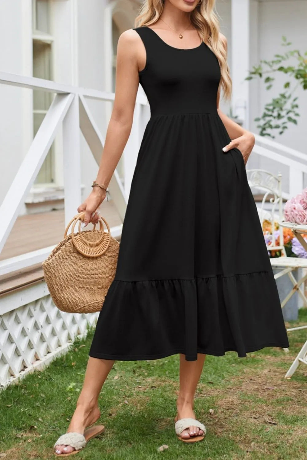 Hazel Blues® |  Round Neck Wide Strap Tank Dress