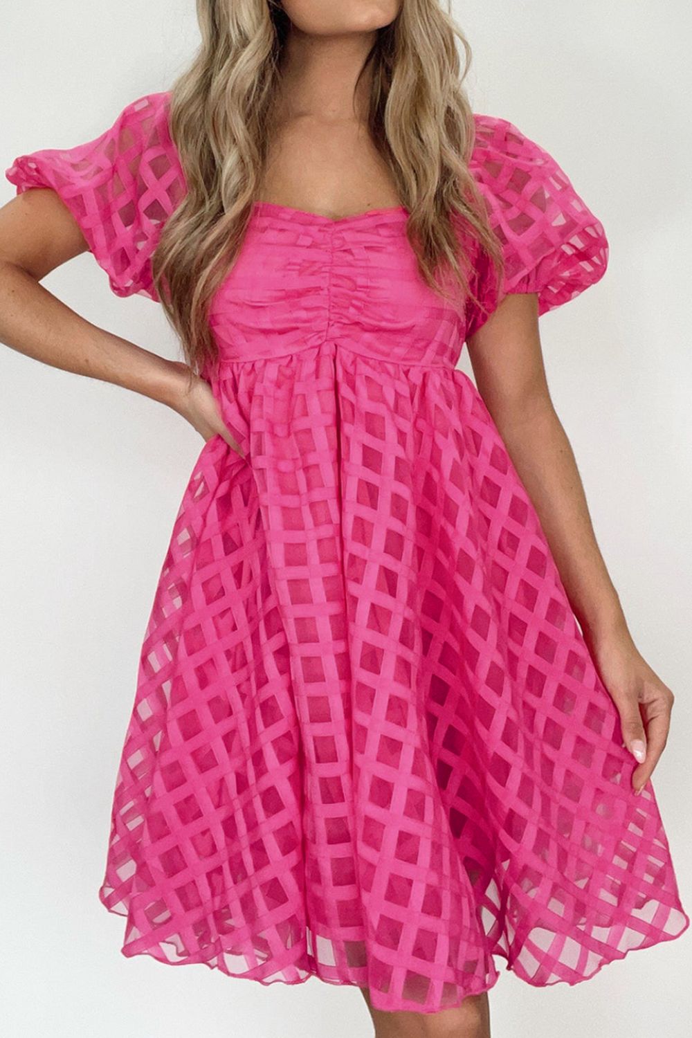 Hazel Blues® |  Plaid Puff Sleeve Babydoll Dress