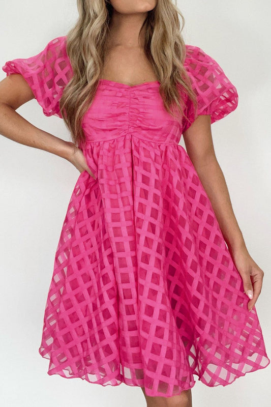 Hazel Blues® |  Plaid Puff Sleeve Babydoll Dress