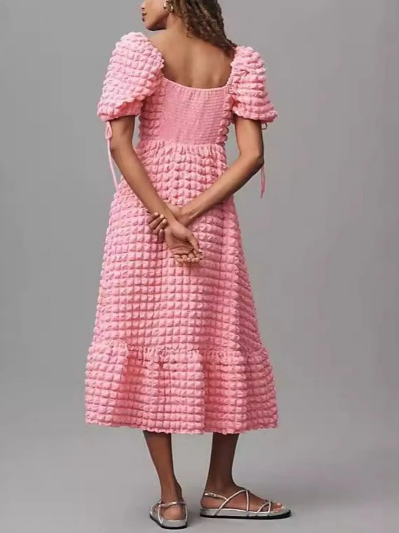 Hazel Blues® |  Textured Sweetheart Neck Short Sleeve Dress