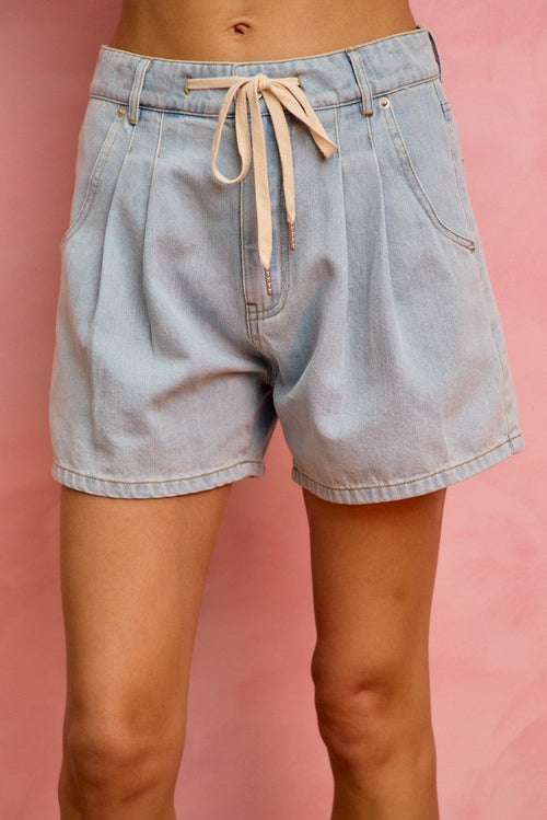 Hazel Blues® |  SO ME Mid Rise Denim Shorts With Cotton Tape Drawstring