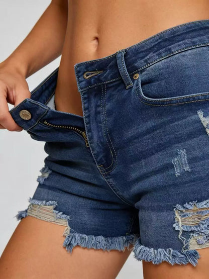 Hazel Blues® |  Distressed Frayed Hem Denim Shorts