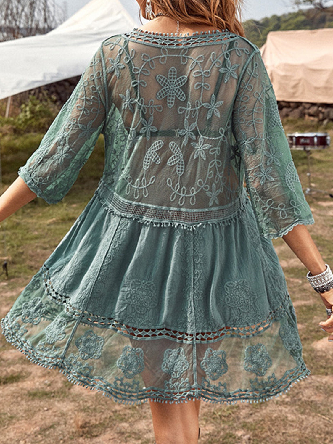 Hazel Blues® | Lace Detail Plunge Cover-Up Dress