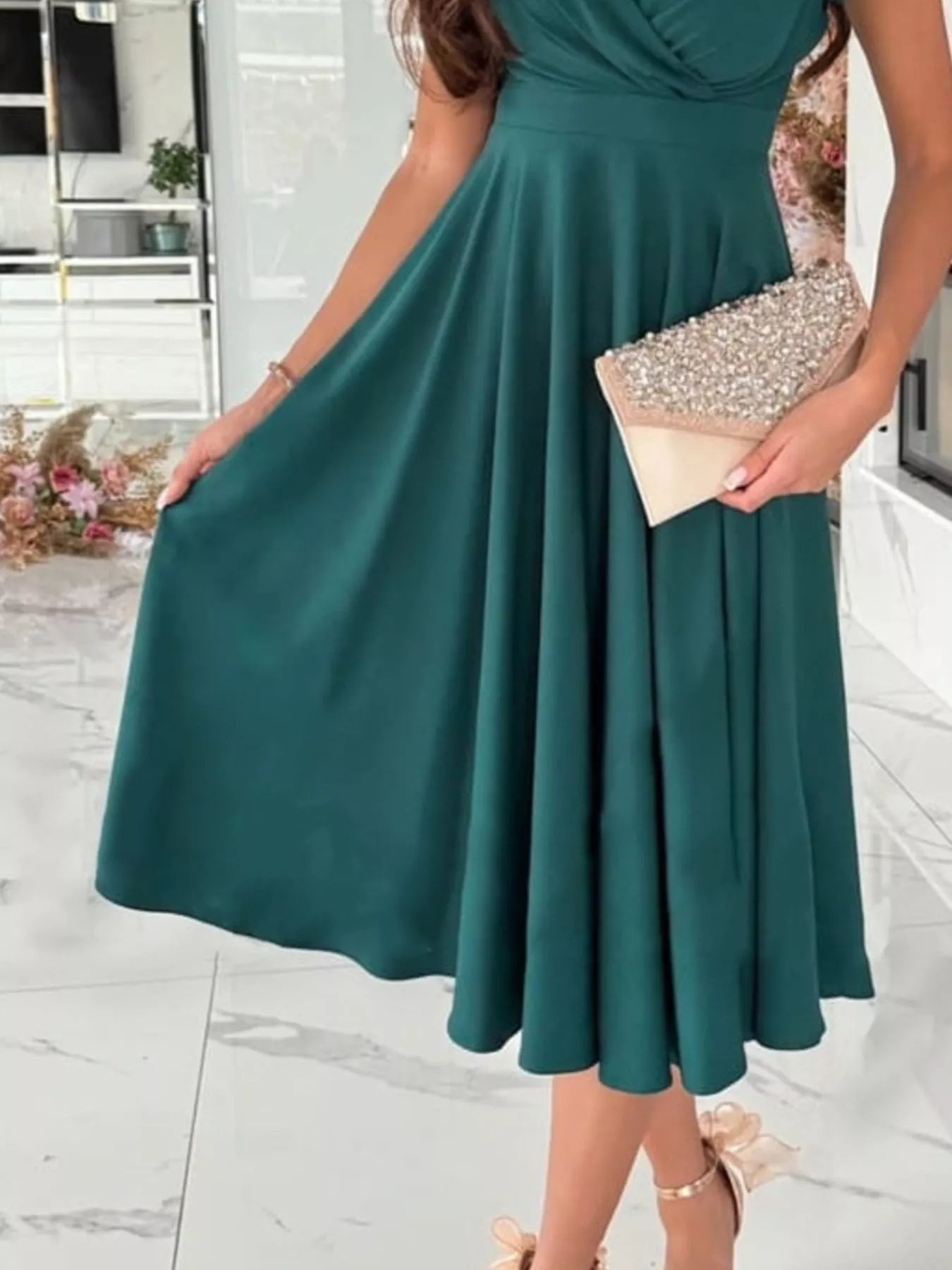 Hazel Blues® |  Surplice Short Sleeve Midi Dress