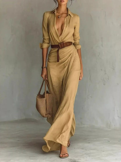 Hazel Blues® | Ruched Long Sleeve Maxi Dress